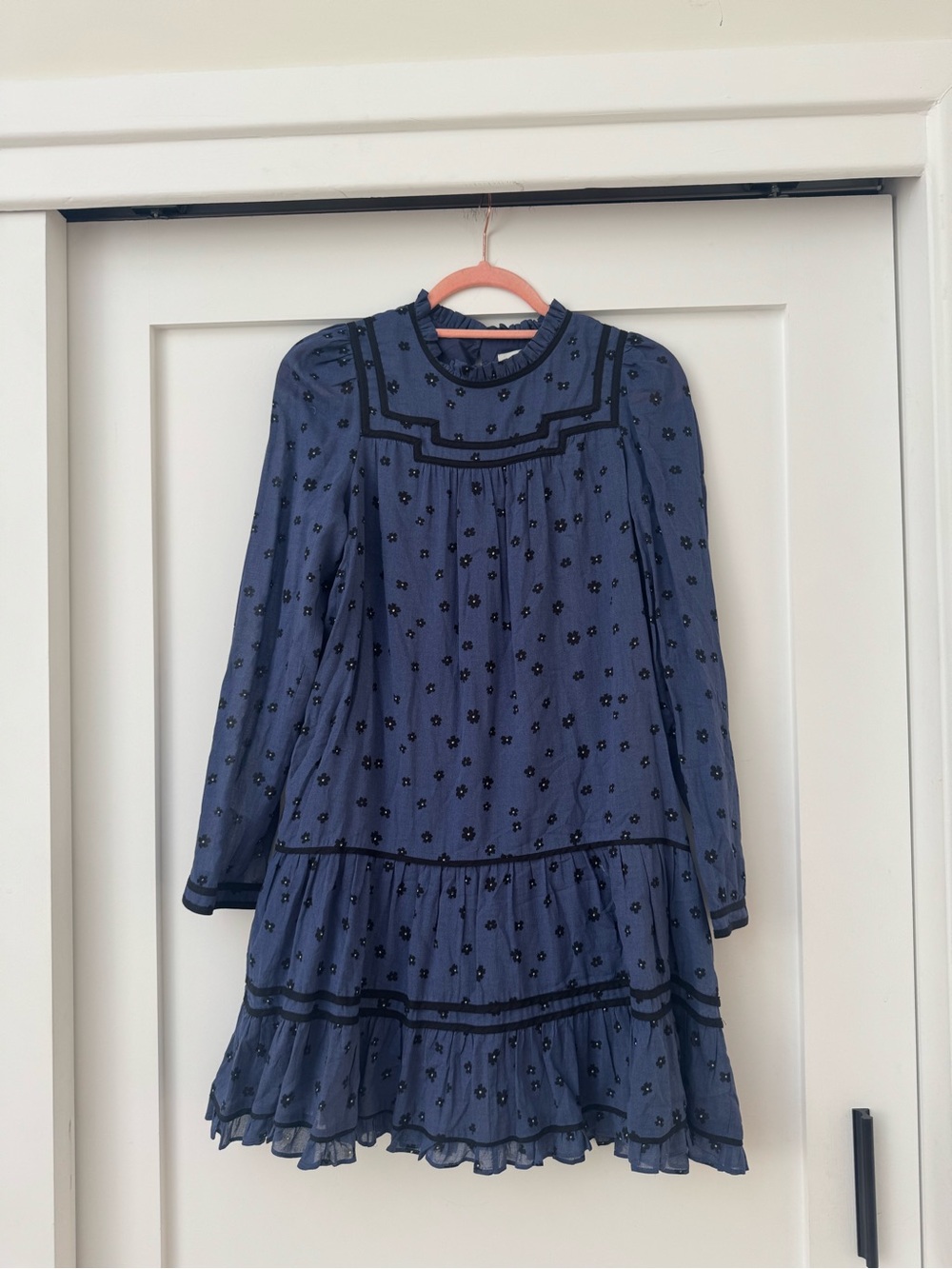 Joie Navy Blue Floral Tiered Long-Sleeve Dress